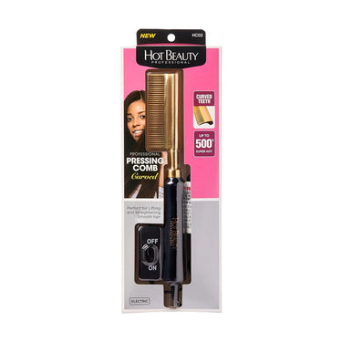 Hot Beauty Professional Electric Pressing Comb – Curved Gold Plated Teeth – Up to 500°F HC03 - ANNS BEAUTY SUPPLY